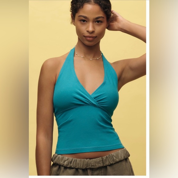 Pilcro Tops - Anthropologie Teal Halter Wrap-Front Women’s Tank Top size XL